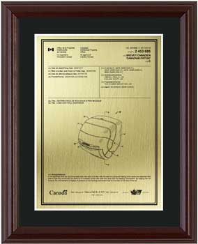 patent plaques-international-canada-front page-wood frame-gold
